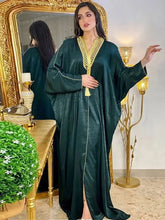 Dubai Open Abaya Velevt Kimono Coat Moroccan Turkish Ethnic Gold Tape Trim Batwing Sleeve Islamic Gulf Robe For Female